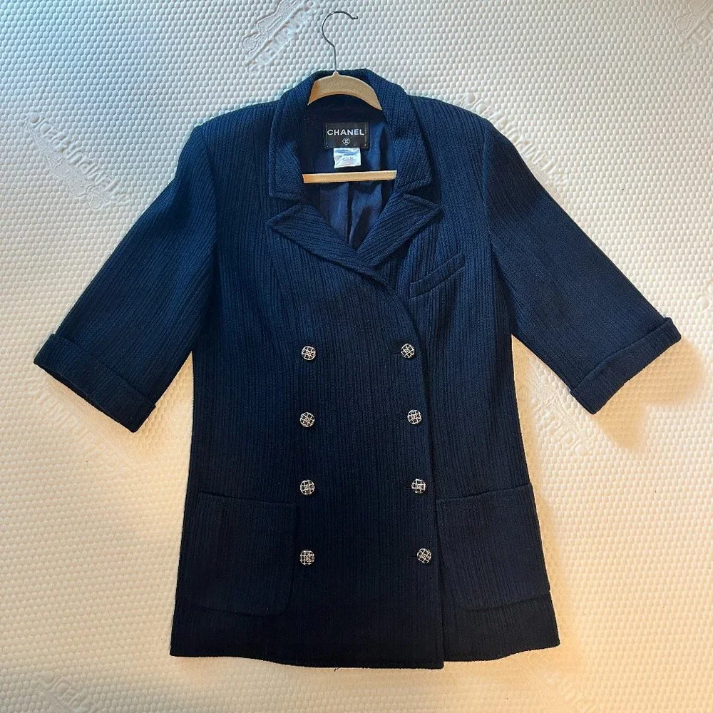 CHANEL Navy Blue Double-Breasted Blazer Coat from 2013